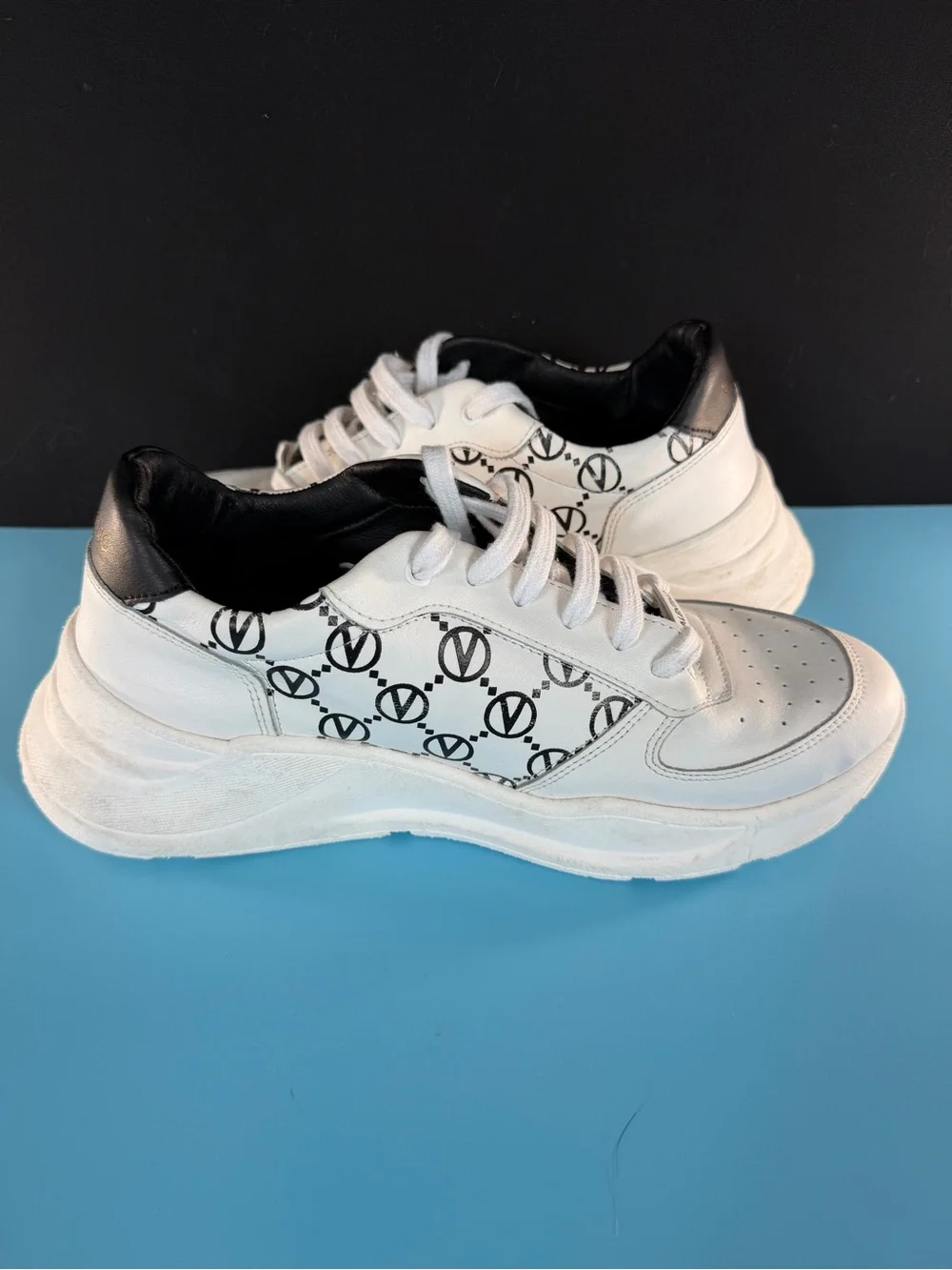 Valentino White and Black Logo Low-Top Sneakers